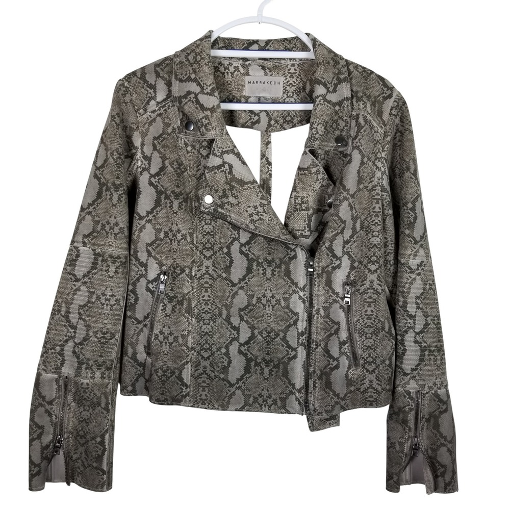 Marrakech Moto Jacket Womens Large Grey‎ Snakeskin Asymmetrical Zip 50281PRZ-SN